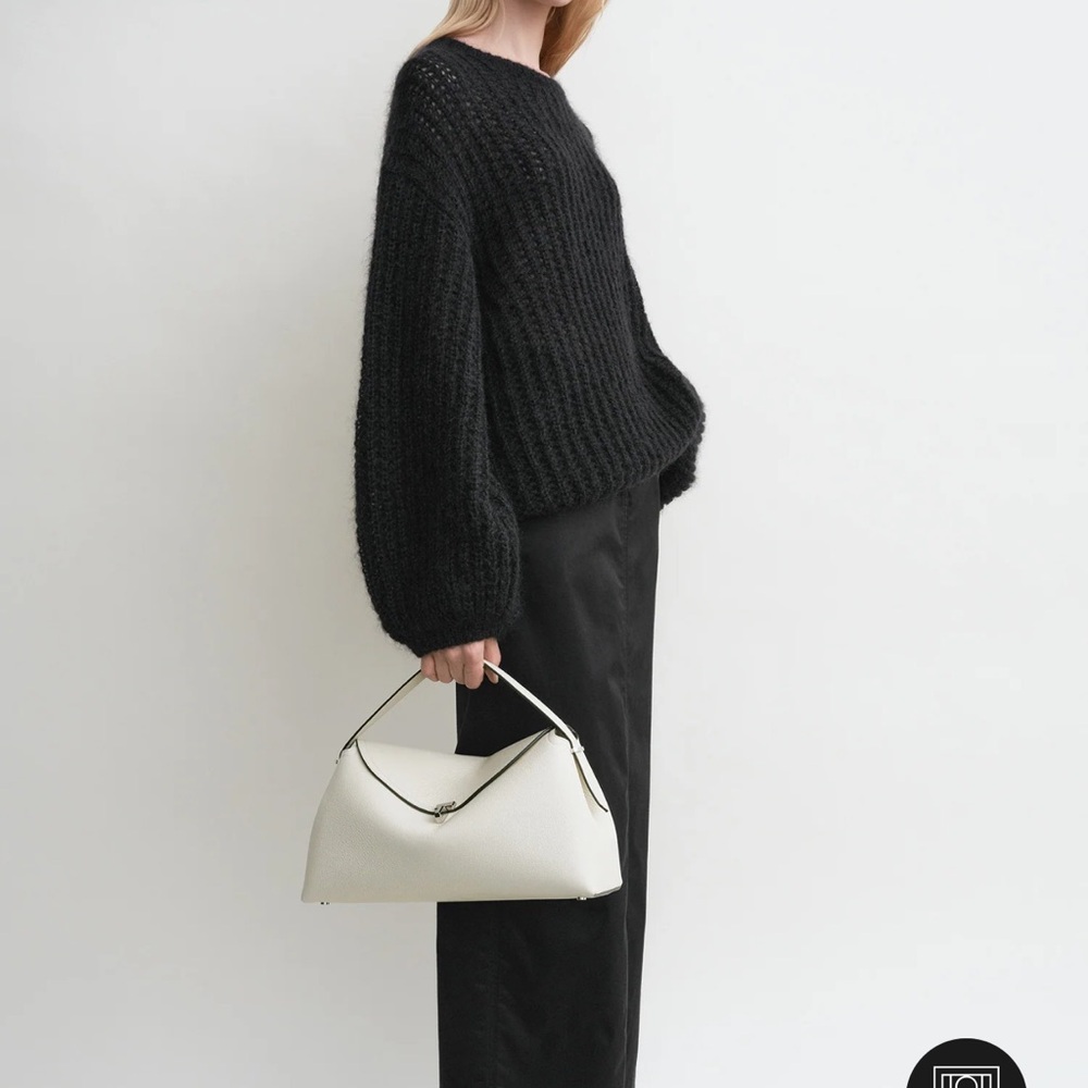 Toteme T-Lock grained-leather top handle milk